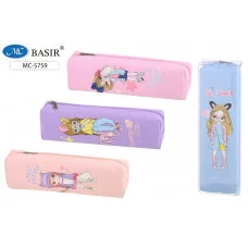 Пенал-косметичка: "ДЕВОЧКА"; ткань под лён, цветной с рисунком /ассорти/, размер 19,5*6*4 см, в плас МС-5759