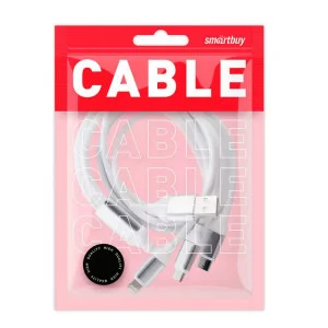 Кабель Smartbuy 3в1 универсальный, Micro-USB/Lightning/Type C, 1,2м, белый 384283