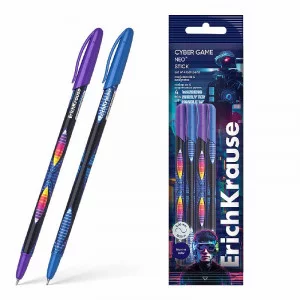 Набор из 4 ручек шариковых ErichKrause Neo® Stick Cyber Game 0.7, Super Glide Technology, цвет чернил синий (в пакете) 61017