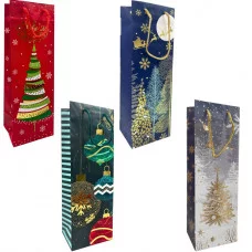 Пакет подарочный бумажный под бутылку Новогодний 12,3*36,2*10 1918