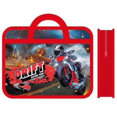 Папка детская с ручками А4 пласт. с рисунком на молнии Команда Дрифта ПМ-А4-25