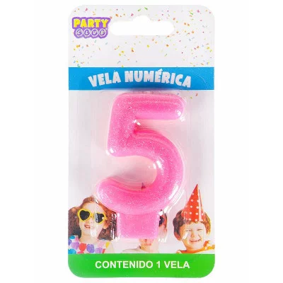 Свеча для торта Ярко розовая. Цифра 5  С-3012