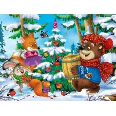 Холст с красками 17x22 см по номерам в коробке (14 цв.) Новогодние хлопоты лесу (Арт. ХК-2276) ХК-2276