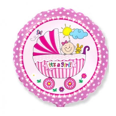 Шар (18\'\'/46 см) Круг, Детская коляска для девочки, Розовый, 1 шт. 401579