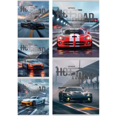 Тетрадь КЛЕТКА 96л.РАЗНЫЕ СПОРТКАРЫ (96-8846)(цв.мелов.обл.),,лен+серебро 96-8846