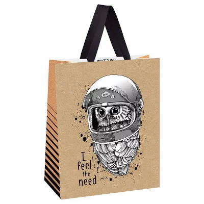 Пакет подарочный 1шт 18*23*10см MESHU "Space Owl", выборочный лак, крафт 354548
