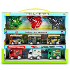 Набор игрушек "Пуллбэк: Самолёты, автобусы и грузовики" (5 см, 9 шт., пружинный механизм) BBA1602-129