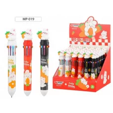 Авторучка 10-и цветная: детская; 1шт "ЗАЙЧИК"; цветной корпус с рисунком /ассорти/, прорезиненный наконе MP-019