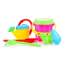 Песочный набор № 109 (ведро-цветок 0,7 л, сито, грабли 20см, совок 21 см, 2 формочки , лейка 0,3 л) 1809