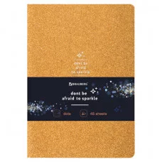 Тетрадь 48 л. в точку обложка кожзам с блестками, сшивка, A5 147х210мм ЗОЛОТОЙ, BRAUBERG SPARKLE, 403854