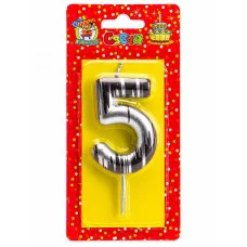 Свеча для торта.Шебби шик, Цифра 5, серебряная С-2504