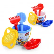 Набор Disney «Микки и Весёлые гонки» №3: ведро малое с наклейкой, ситечко-цветок, совок №2, грабельки кораблик "Юнга" 66534