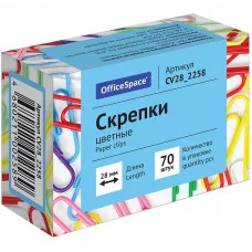 Скрепки цветные 28мм, 70шт., карт. упак. OfficeSpace 186683
