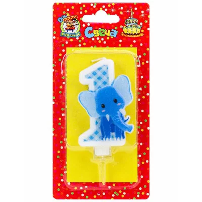 Свеча для торта Слоник Цифра 1 С-8325