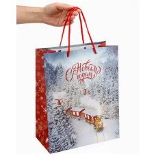 Dream cards Пакет подар. с мат.лам. и глит. 26 4х32 7х13 6 см (L) Зимний поезд 190г ППК-2341