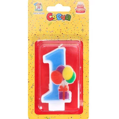 Свеча для торта Весёлый праздник синяя Цифра 1 С-5925