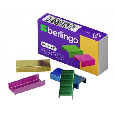 Скобы для степлера №10 Berlingo, цветные, 1000шт. 264147
