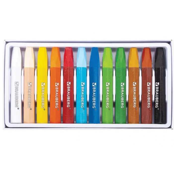Пастель масляная восковые мелки утолщенные 12 цветов, BRAUBERG PREMIUM, 272711