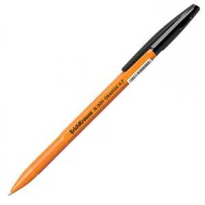 Ручка шариковая ERICH KRAUSE R-301 Orange, ЧЕРНАЯ, корпус оранжевый, узел 0,7мм, линия 0,35мм, 43195