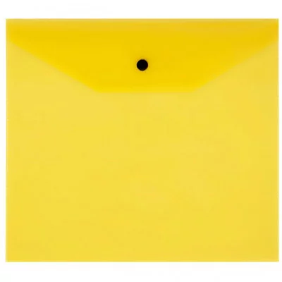 Папка-конверт на кнопке СТАММ А5+, 120мкм, пластик, прозрачная, желтая 355653