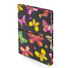 Записная книжка, А6, Yalong, 7БЦ, матовая ламинация, поролон, на резинке, клетка, 80 л. Бабочки черном ассорти YL-PJB-A6100
