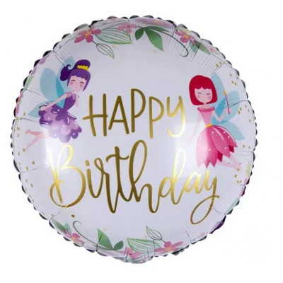 Шар (18\'\'/46 см) Круг, С Днем Рождения (маленькие феи), 1 шт. 23191