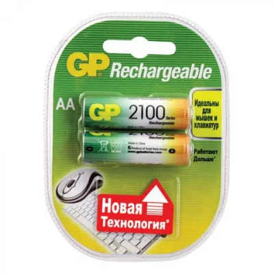 Батарейки аккумуляторные КОМПЛЕКТ 2 шт., GP, АА (HR6) , Ni-Mh, 2100 mAh, блистер, 210AAHC-2DECRC2, 210ААНСB-UC2 450620