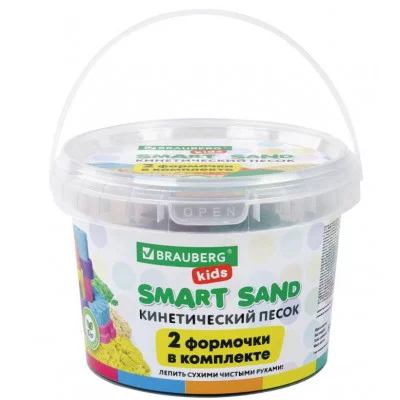 Песок для лепки кинетический BRAUBERG KIDS, желтый, 500 г, 2 формочки, ведерко, 665091