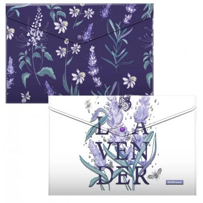 Набор из 4 папок-конвертов на кнопке пластиковых ErichKrause Lavender A4 ассорти 54781