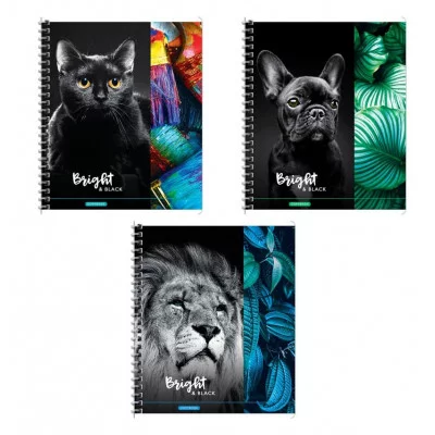Тетрадь 80л., А5, клетка на гребне ArtSpace "Животные. Bright&black", глянцевый УФ-лак 282119