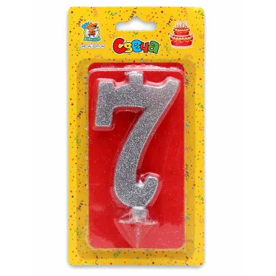 Свеча для торта Серебряный глиттер (большая) Цифра 7 С-1889