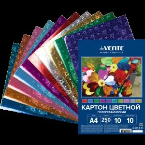 Картон голографический А4 10 цв. 10 л. "deVENTE. HOBBY CREATIVE" 250 г/м², пластиковый пакет с европ 8114523