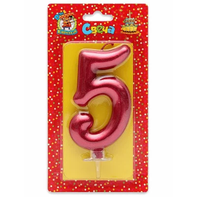 Свеча для торта Красный металлик (большая) Цифра 5 С-1857