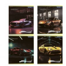 Тетрадь 48л., А5, клетка, Alingar "Яркие машины", скрепка, мелованный картон (стандарт), блок офсет AL12078