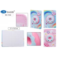 Блокнот детский: "ПОНЧИК СКВИШ"; цветная обложка с рисунком; объёмная фигура сквиш в виде пончика, б МС-7436, 1шт