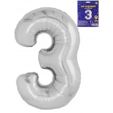 Воздушный шар Цифра "3", серебристый, фольга, 40\'/101 см  ШВ-0769
