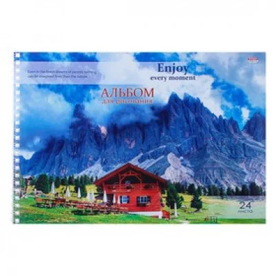 Альбом для рисования А4 24л ДОМ У ПОДНОЖИЯ ГОР (24-1268) на гребне Аль2681