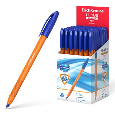 Ручка шариковая ErichKrause® U-108 Orange Stick 1.0, Ultra Glide Technology, цвет чернил синий  47582