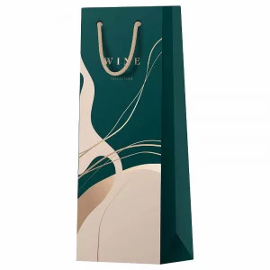 Пакет подарочный 1шт 12*36*8,5см MESHU "Abstraction.Emerald", матовое ламинирование, отд.фольгой, под бутылку 354705