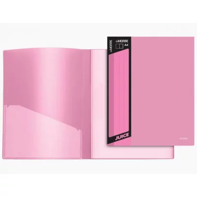 Папка с 30 вкладышами "Juicy" A4, 450 мкм, вкладыши 030 мкм, фактура "песок" внешний карман со сменной этикеткой, внутренний карман, индивидуальная маркировка, непрозрачная розовая 3105701