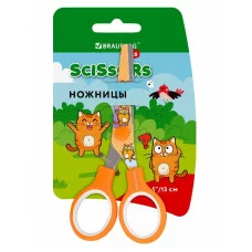 Ножницы 130 мм оранжевые, с цветной печатью "Котики", закругленные, BRAUBERG KIDS, 238351