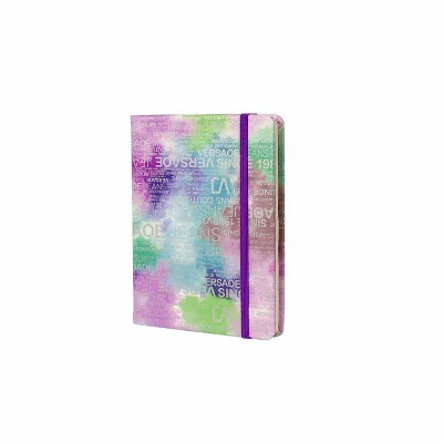 Записная книжка, А7, Alingar, 7БЦ, ПВХ (печать на мокром шелке), резинке, клетка, 96 л., "Трендовые надписи", сиреневый 90147