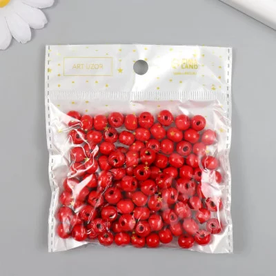 Бусины для творчества дерево "Красные" d=0,8 см набор 20 гр   9888411