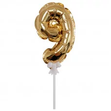 Воздушный шар, самодув, 18см Поиск "Цифра 9", фольгированный, золотой 298189