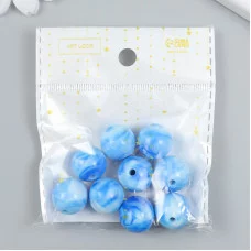 Бусины пластик "Разводы краски. Синие" набор 20 гр d=1,6 см   9424517