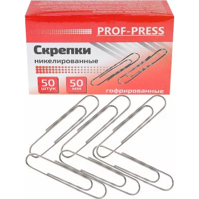 Скрепки металлические гофрированные никелированные 50 мм 50 шт в карт.кор. СКР-3140