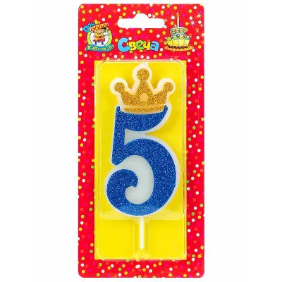 Свеча для торта Царская, синяя с глиттером Цифра 5 С-8362