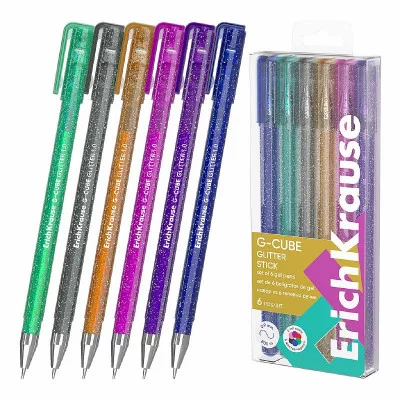 Набор из 6 ручек гелевых ErichKrause G-Cube® Stick Glitter 1.0, цвет чернил ассорти  61458