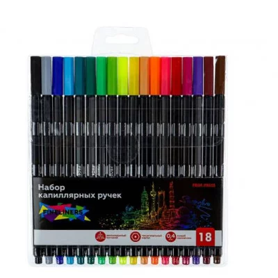 Набор ручек капиллярных 18 цв. SHANGHAI (НР-4744) гексагональный корпус, d=0,4 мм, НР-4744