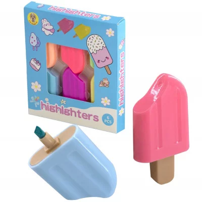 Набор текстовыделителей, 6 цв., Alingar, "Мороженое", фигурный корпус, скошенный, 1-4 мм, пастельные цвета AL11149